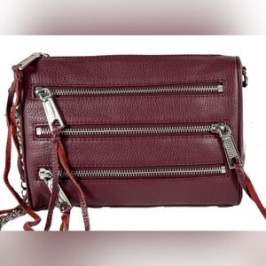 Rebecca Minkoff Mini 5 Zip Leather Crossbody Bag Bordeaux Wine Cranberry NEW